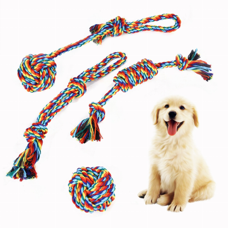 Handmade Dog Chew Toy Cotton Rope Set- 4 Pieces