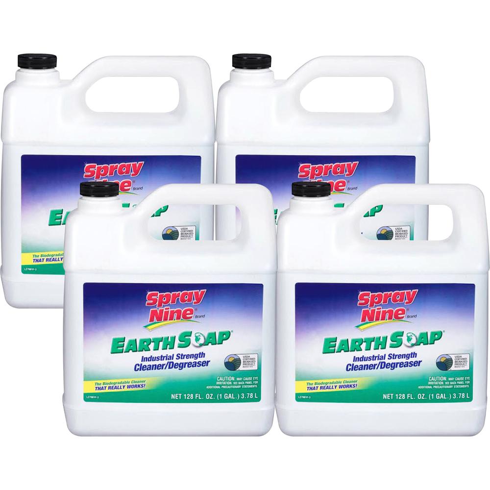 Spray Nine Earth Soap Cleaner/Degreaser - Concentrate Liquid - 128 fl oz (4 quart) - 4 / Carton - Clear
