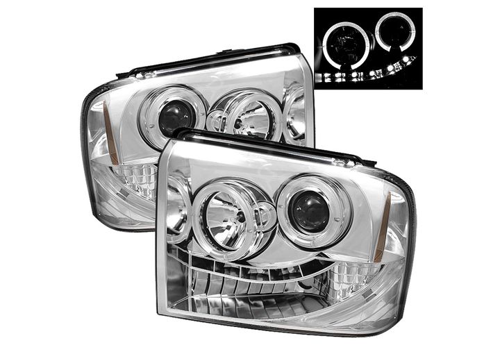 05-07 F250/F350/F450 SD PROJECTOR HEADLIGHTS-LED HALO- LED(REPLACEABLE LEDS)- DRIVE/PASS