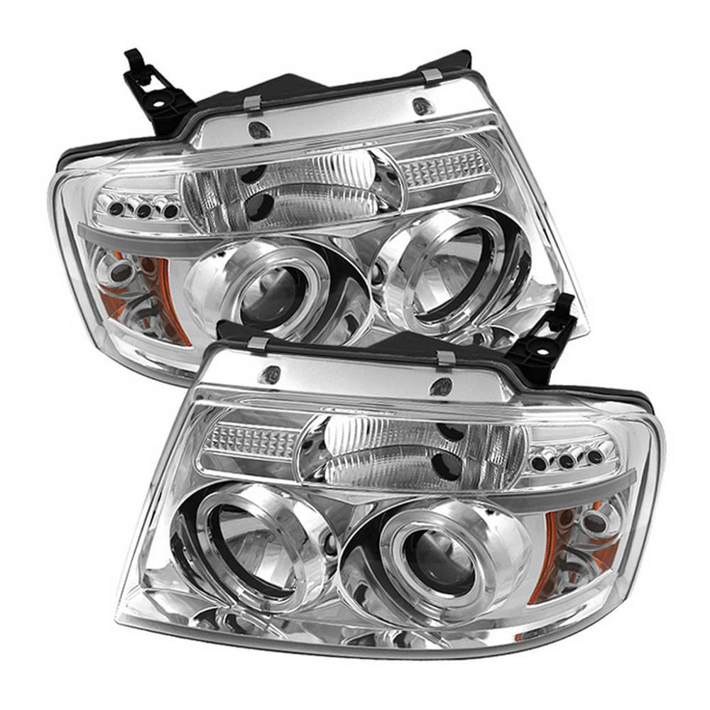 04-08 F150 PROJECTOR HEADLIGHTS-VERSION 2-LED HALO-LED(REPLACEABLE LEDS)-CHRO DRIVE/PASS