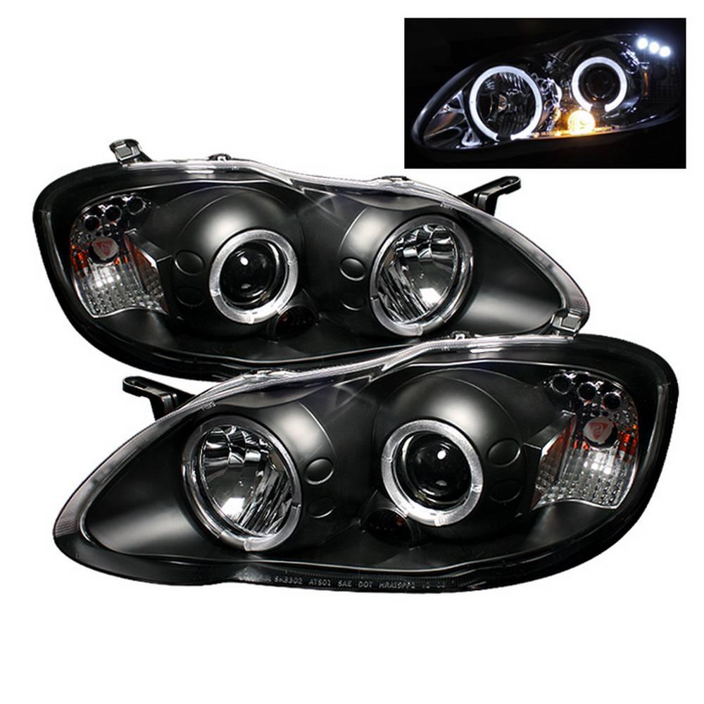 03-08 COROLLA PROJECTOR HEADLIGHTS-LED HALO- LED ( REPLACEABLE LEDS )-BLACK-HIGH