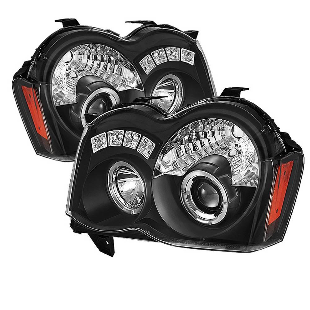 08-10 GRAND CHEROKEE PROJECTOR HEADLIGHTS-LED HALO-LED ( REPLACEABLE LEDS )-BLAC