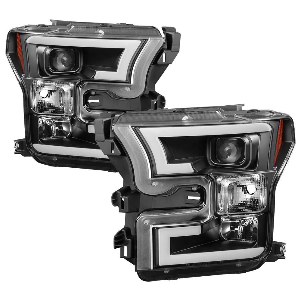 15-17 F150 PROJECTOR HEADLIGHTS-LIGHT BAR DRL LED-BLACK DRIVER/PASSENGER