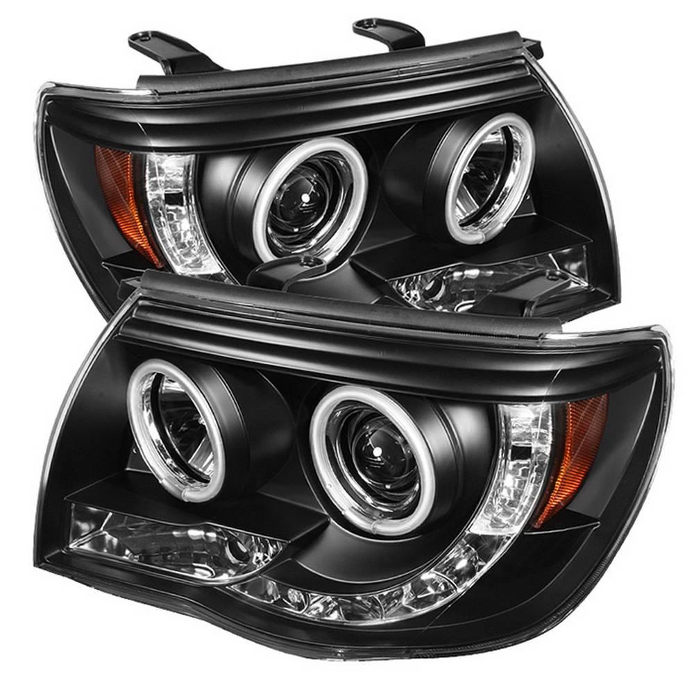 05-11 TACOMA PROJECTOR HEADLIGHTS-CCFL HALO-LED ( REPLACEABLE LEDS )-BLACK-HIGH