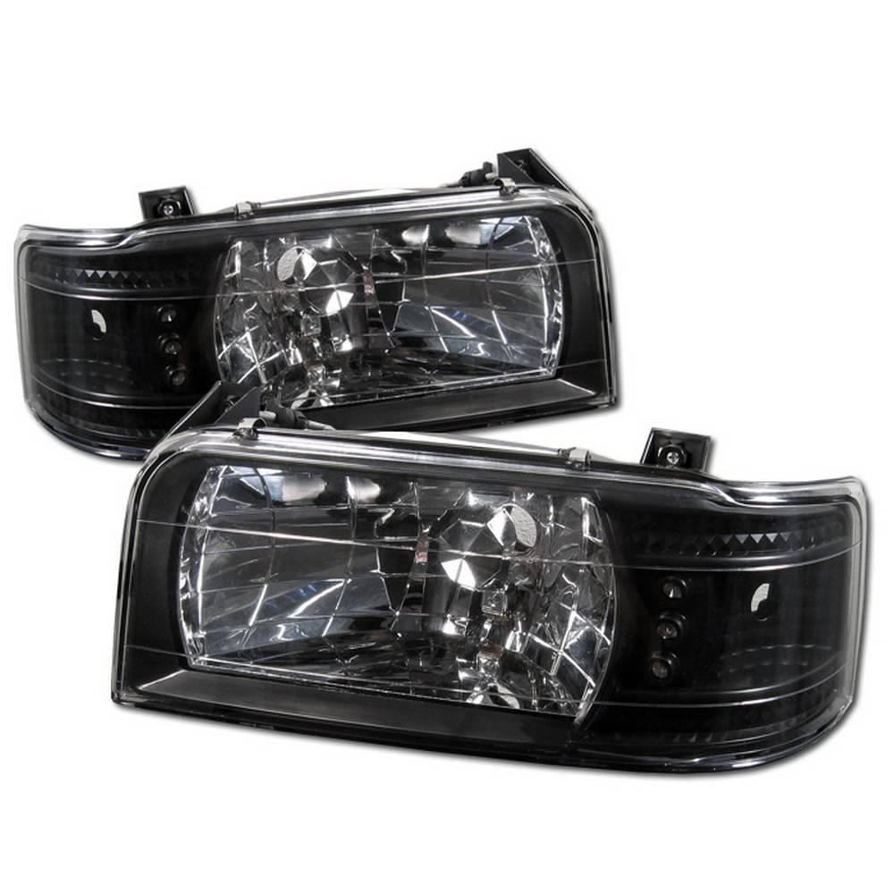 92-96 F150/92-96 BRONCO 1PC LED(REPLACEABLE LEDS)CRYSTAL HEADLIGHTS-BLACK DRIVE OR PASS