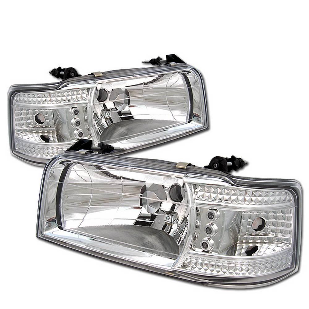 92-96 F150/92-96 BRONCO 1PC LED ( REPLACEABLE LEDS ) CRYSTAL HEADLIGHTS-CHROME