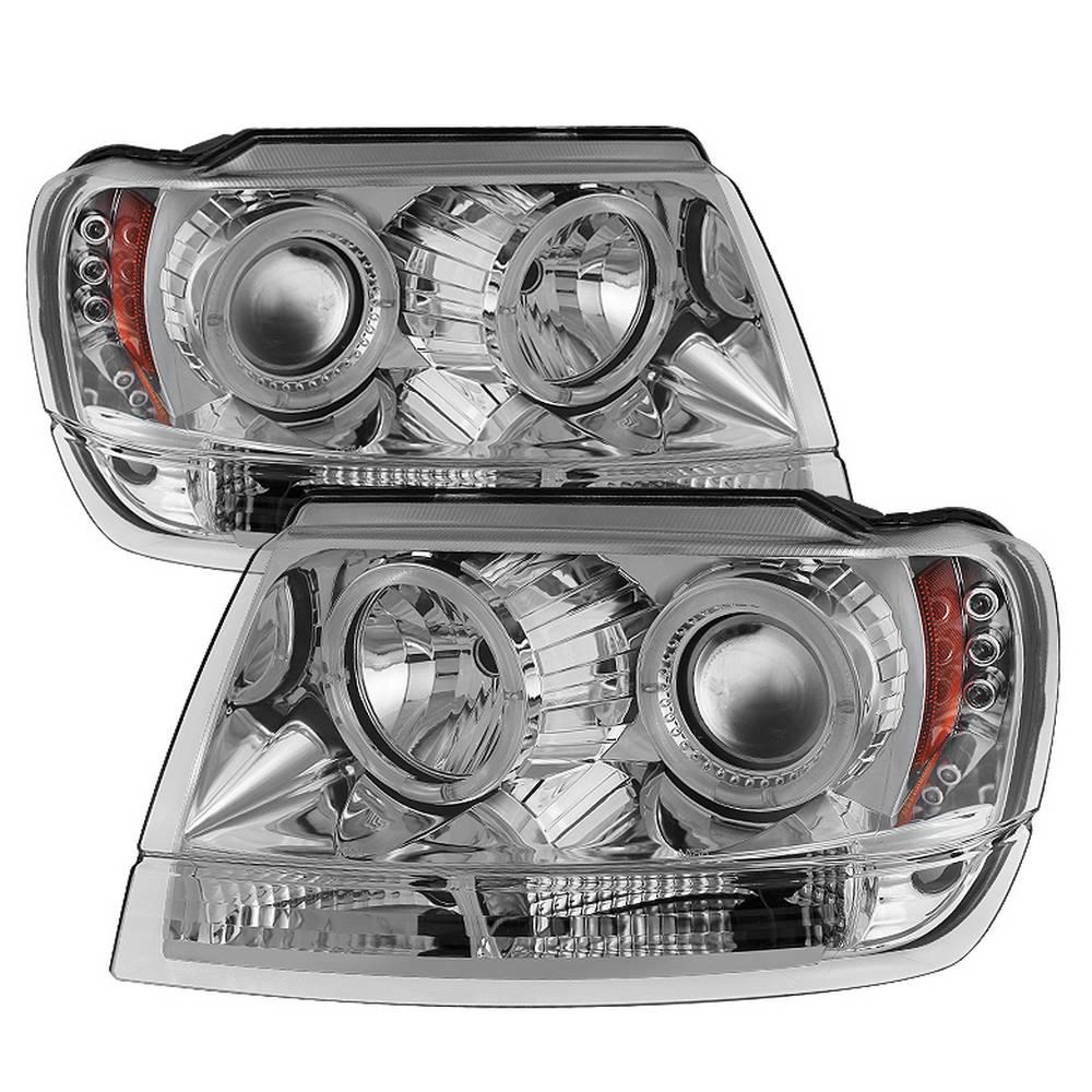 99-04 GRAND CHEROKEE PROJECTOR HEADLIGHTS-LED HALO-LED ( REPLACEABLE LEDS )-CHRO
