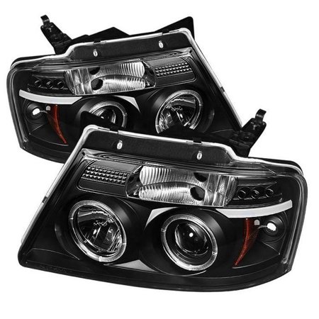 04-08 F150 PROJECTOR HEADLIGHTS-VERSION 2-LED HALO-LED(REPLACEABLE LEDS)-BLAC DRIVE/PASS