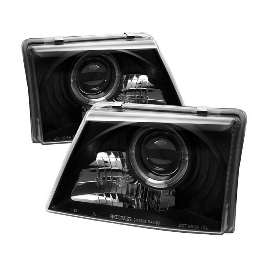 98-00 RANGER PROJECTOR HEADLIGHTS-LED HALO-BLACK-HIGH 9005 (INCLUDED)-LOW H1 (IN
