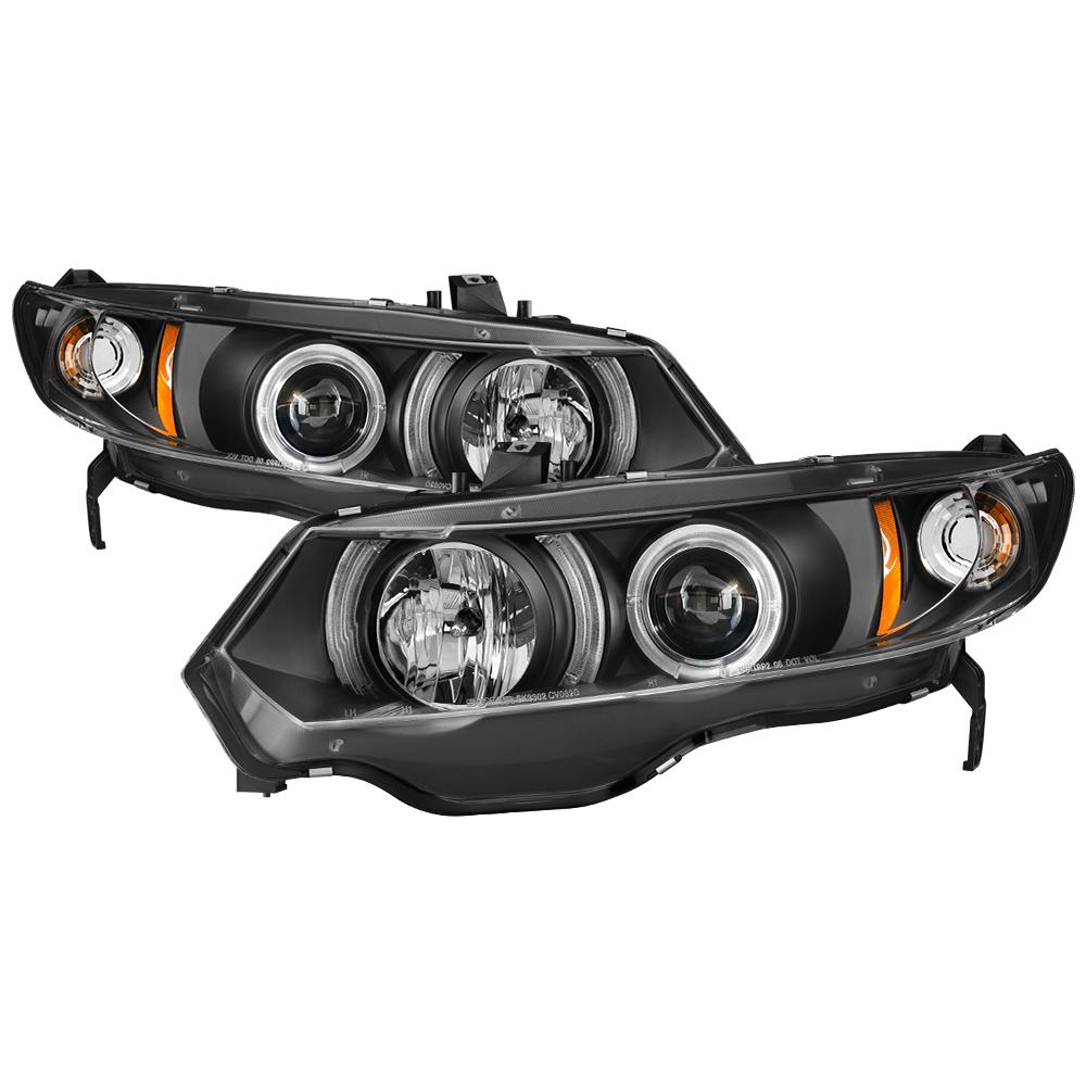 06-08 CIVIC 2DR PROJECTOR HEADLIGHTS-LED HALO-BLACK-HIGH H1 (INCLUDED)-LOW H1 (I