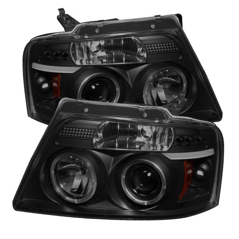 04-08 F150 PROJECTOR HEADLIGHTS-VERSION 2-LED HALO-LED ( REPLACEABLE LEDS )-BLAC