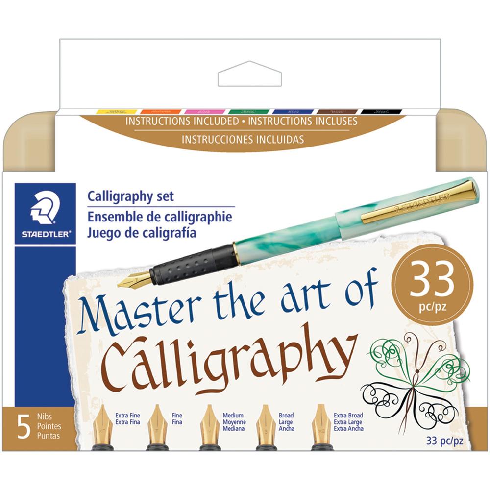 Staedtler 5 Nib Calligraphy Pen Set - Water Based Ink - Marble Assorted Barrel - 5 / Set
