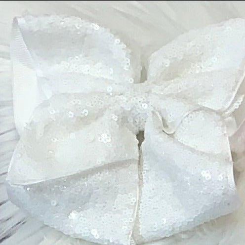 Sequin Hair Bows Super Extra Large White