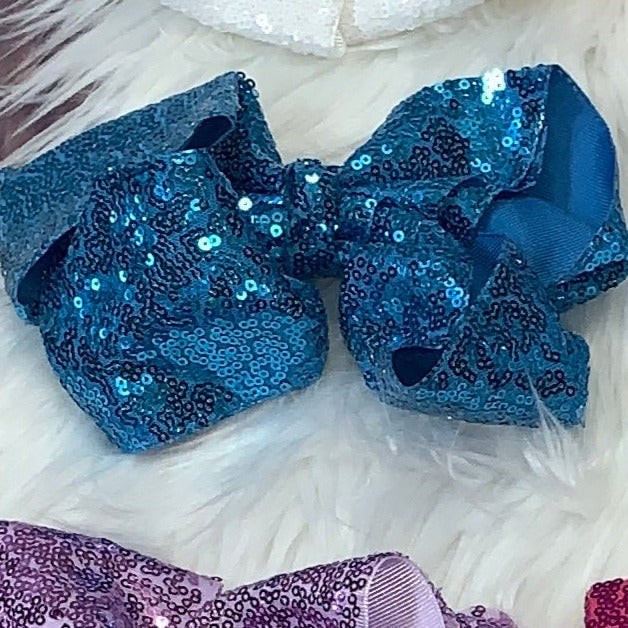 Sequin Hair Bows Super Extra Large Turquoise Blue