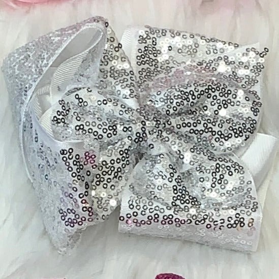 Sequin Hair Bows Super Extra Large Silver