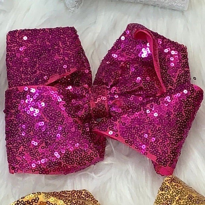 Sequin Hair Bows Super Extra Large Hot Pink