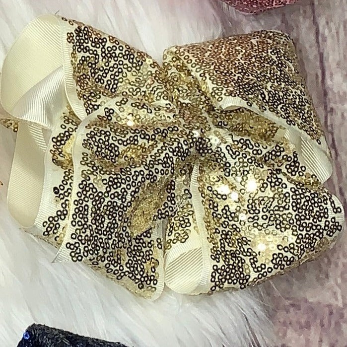 Sequin Hair Bows Super Extra Large Gold