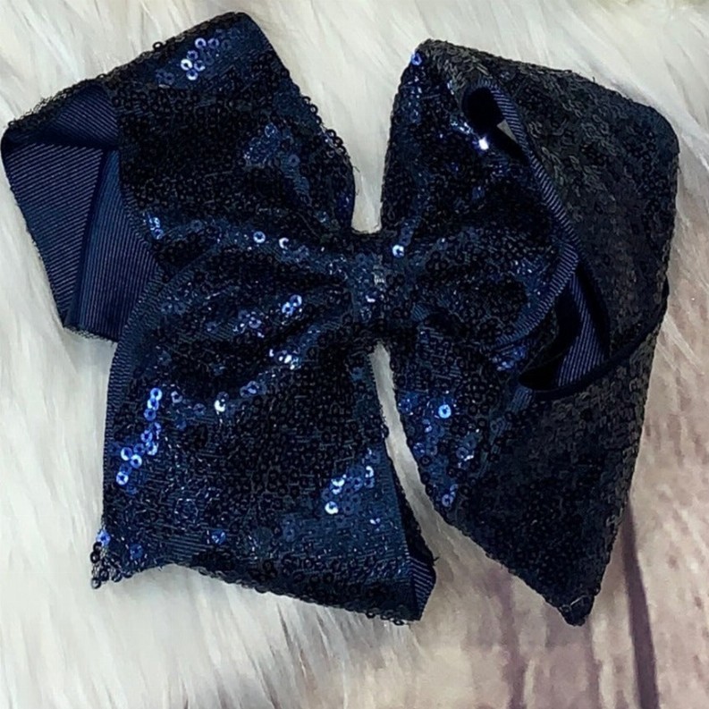 Sequin Hair Bows Super Extra Large Navy Blue