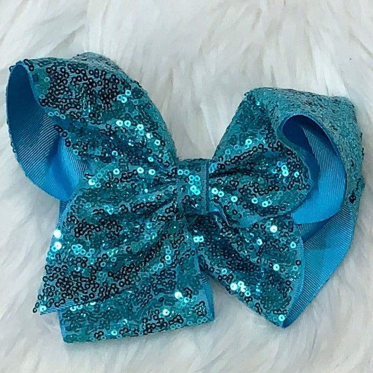 Sequin Hair Bows Extra Large Teal