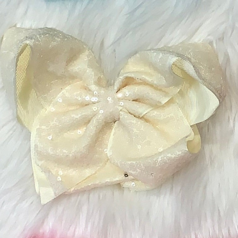 Sequin Hair Bows Extra Large Cream