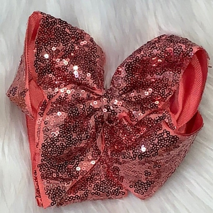 Sequin Hair Bows Extra Large Coral