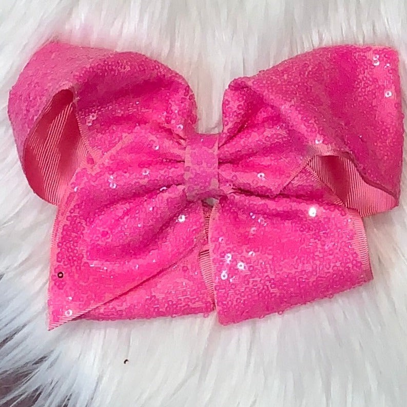Sequin Hair Bows Extra Large Neon Pink