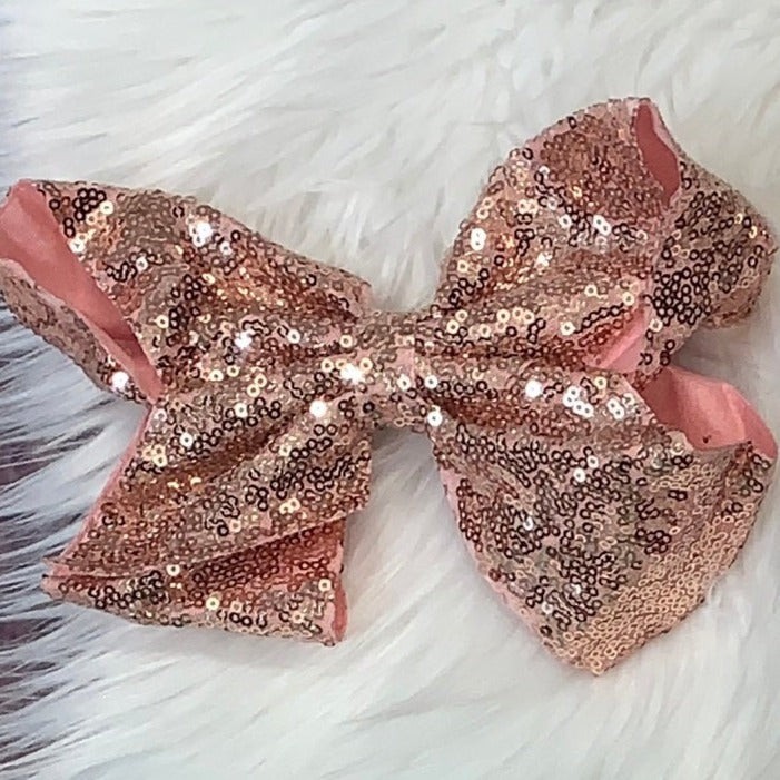 Sequin Hair Bows Extra Large Salmon