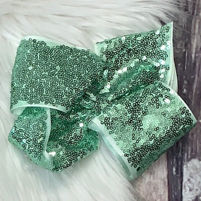 Sequin Hair Bows Extra Large Mint Green