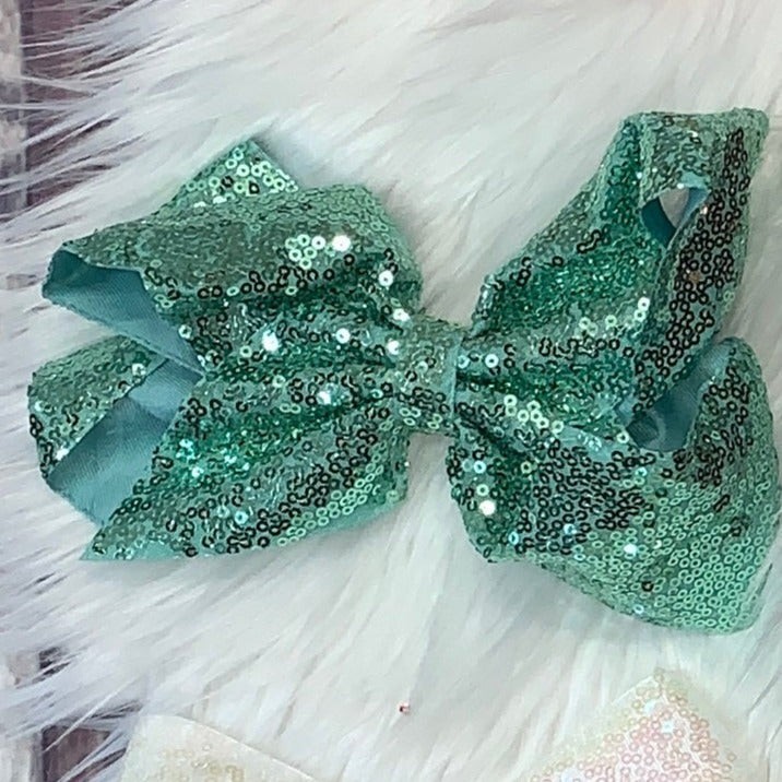 Sequin Hair Bows Extra Large Light Teal
