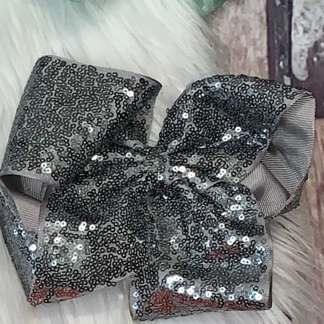 Sequin Hair Bows Extra Large Grey