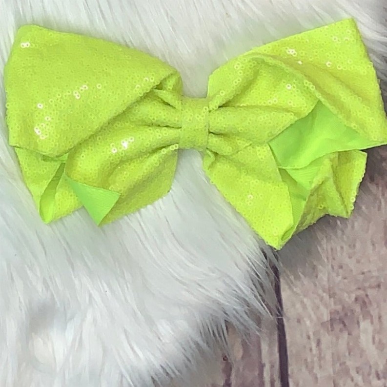 Sequin Hair Bows Extra Large Neon Green