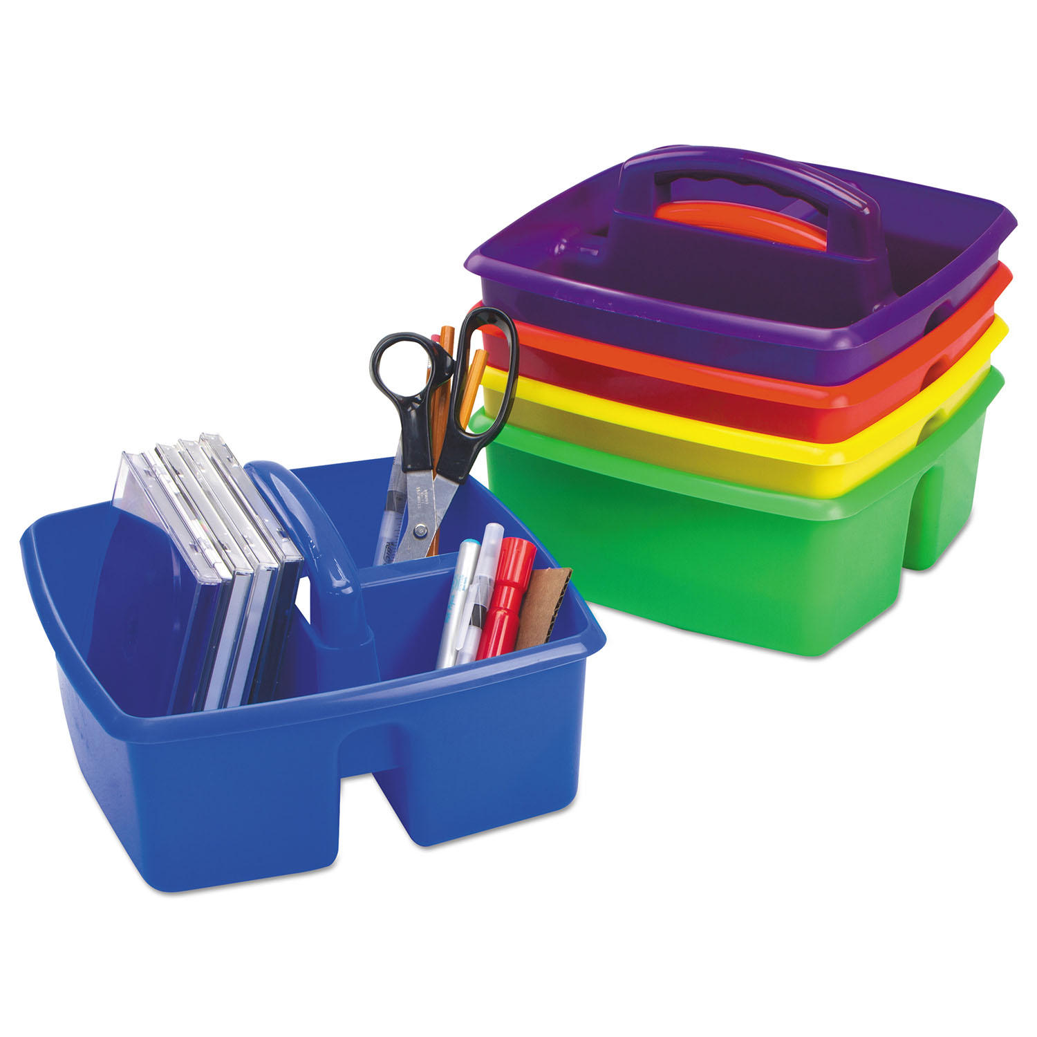 Storex Classroom Caddy - 3 Compartment(s) - 5.3" Height x 9.3" Width x 9.3" Depth - 50% Recycled - Blue - Plastic - 5 / Set