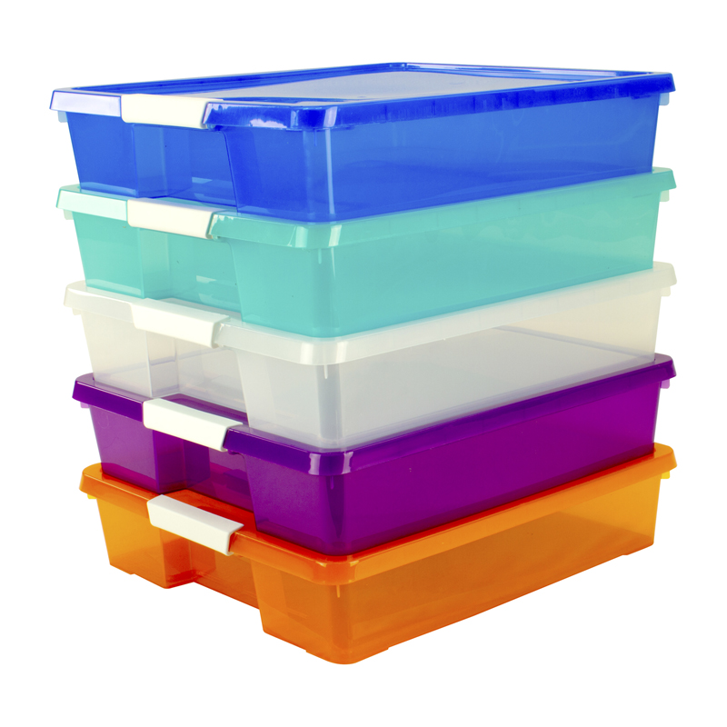 Storex Stackable Craft Box - 3" Height x 14" Width14" Length - Stackable - Assorted Bright - 5 / Carton