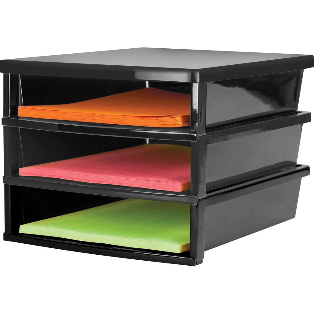 Storex Quick Stack Construction Paper Sorter - 500 x Sheet - 3 Compartment(s) - 8.4" Height x 11.3" Width13" Length - Black - Pl