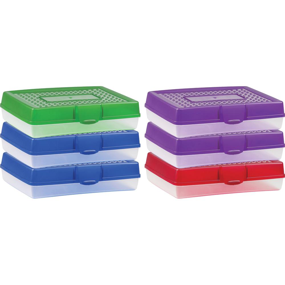 Storex Carrying Case Pencil - Assorted Bright - Impact Resistance - Plastic Body - Translucent - 2.9" Height x 11.3" Width x 7.8