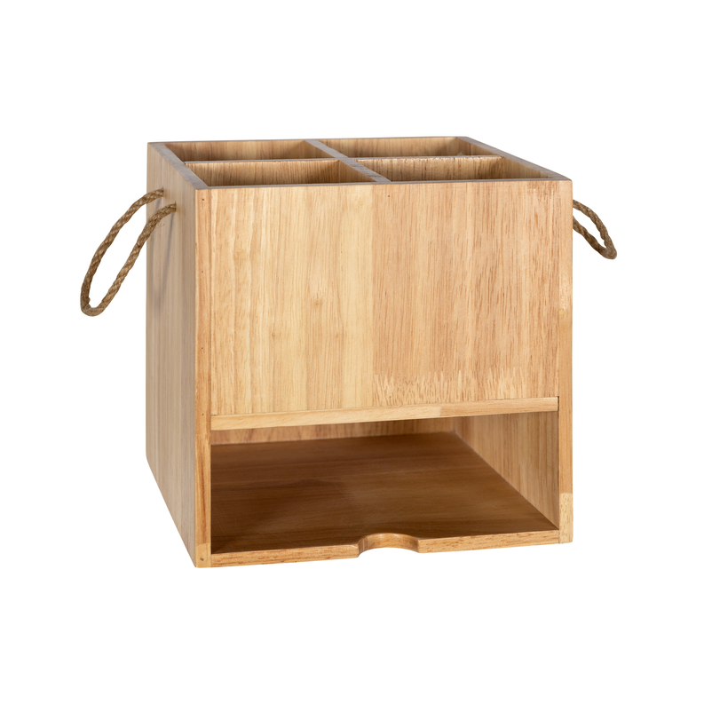 Stratton Home Decor Farmhouse Natural Wood Portable Storage Caddy with Jute Handles