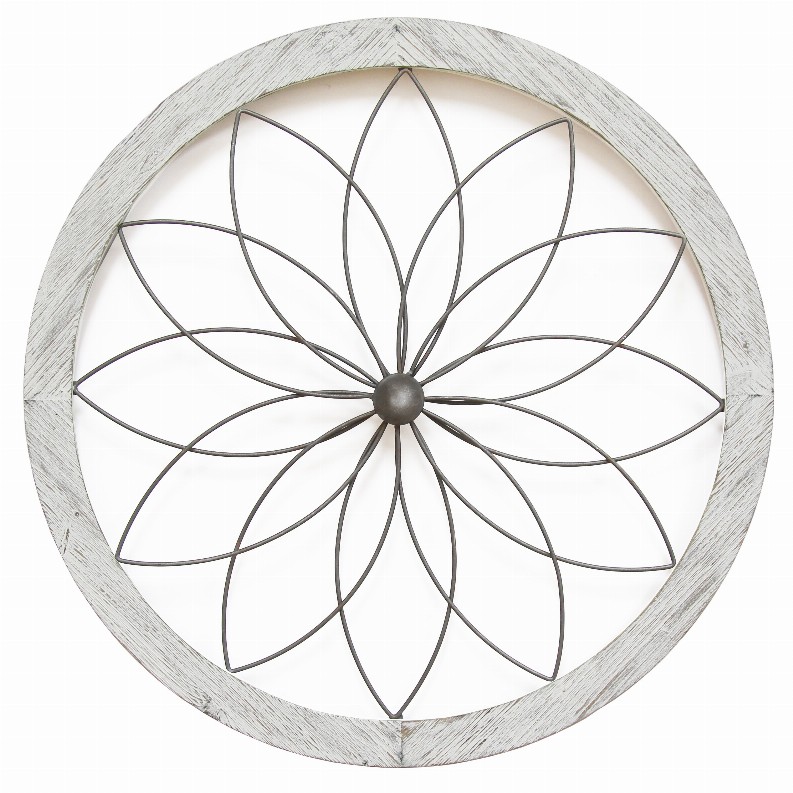 Stratton Home Decor Flower Metal and Wood Art Deco Wall Decor