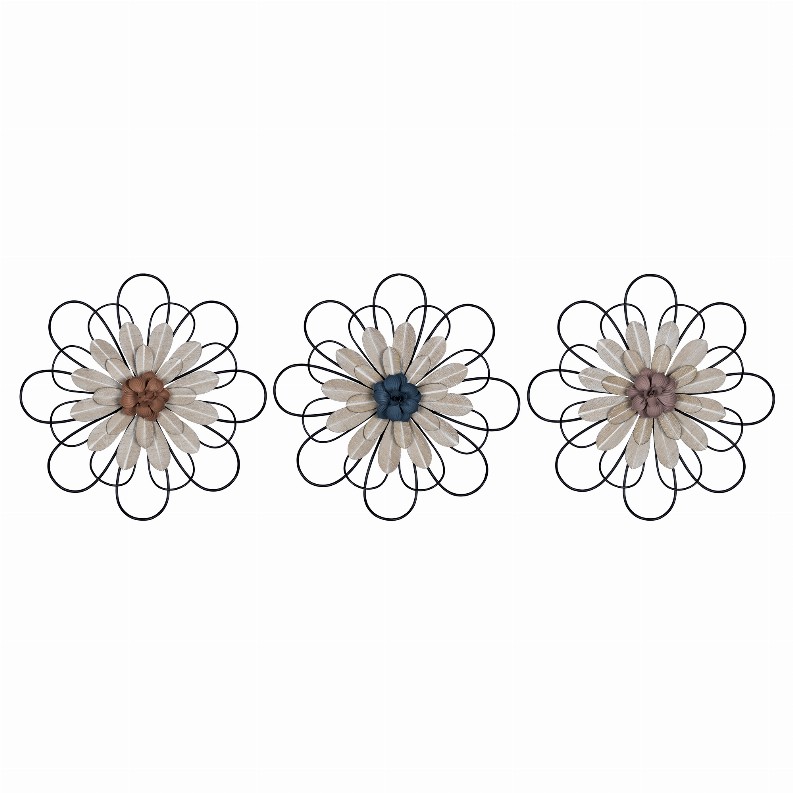Stratton Home Decor Traditional Set of 3 Layered Metal and Wood Flowers Wall Decor