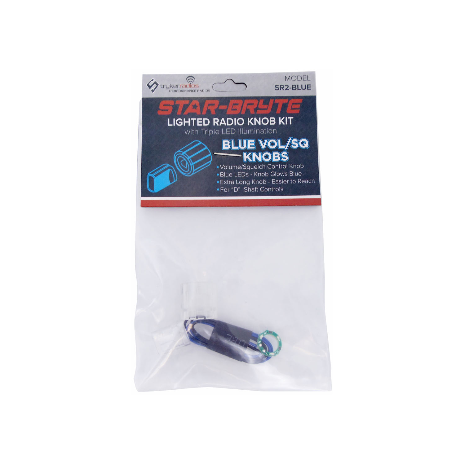 Stryker - Star-Bryte Blue Lighted Volume/Squelch Radio Knob Kit With Triple Led Illumination For "D" Shaft Controls