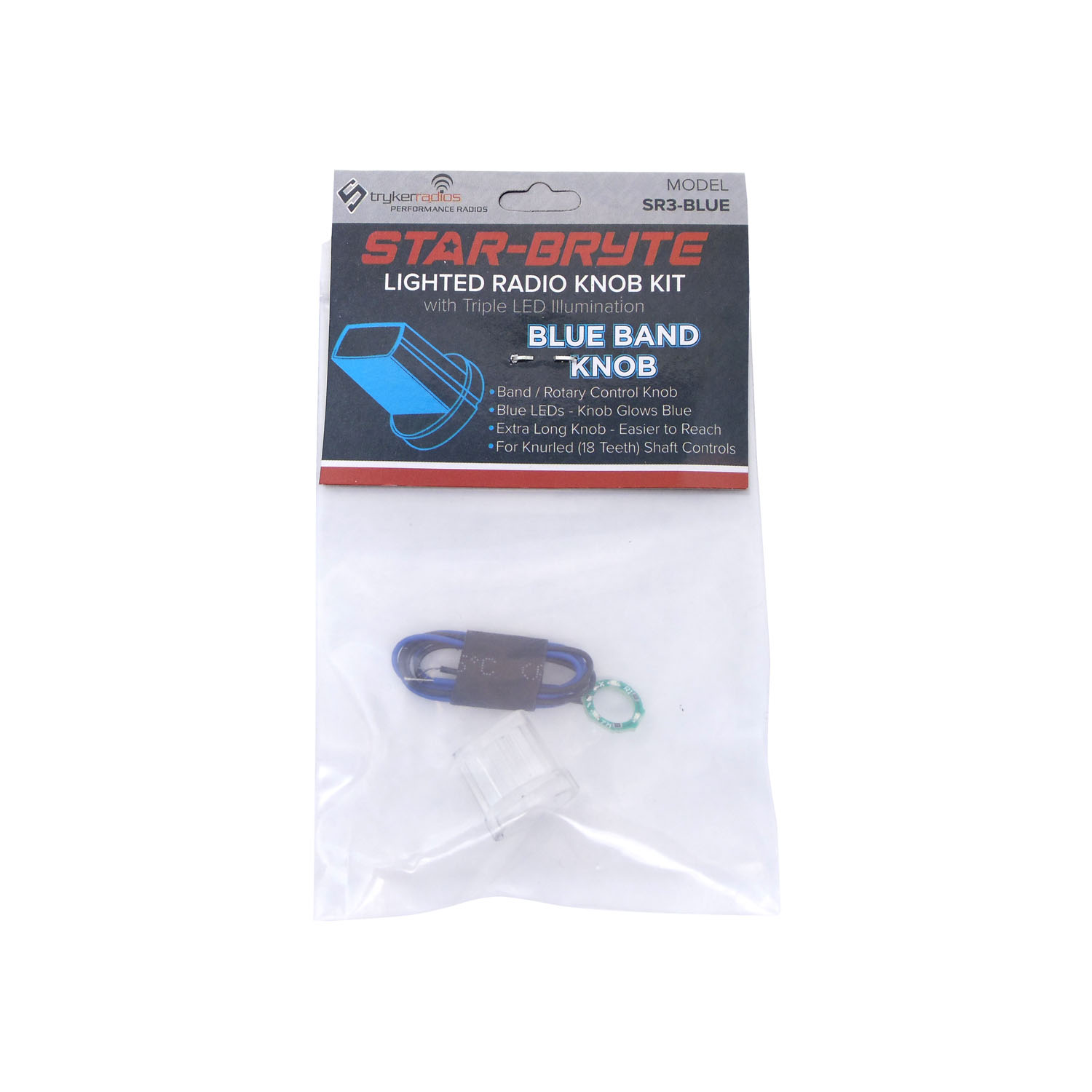 Stryker - Star-Bryte Blue Lighted Band / Rotary Radio Control Knob Kit With Triple Led Illumination For Knurled (18 Teeth) Shaft