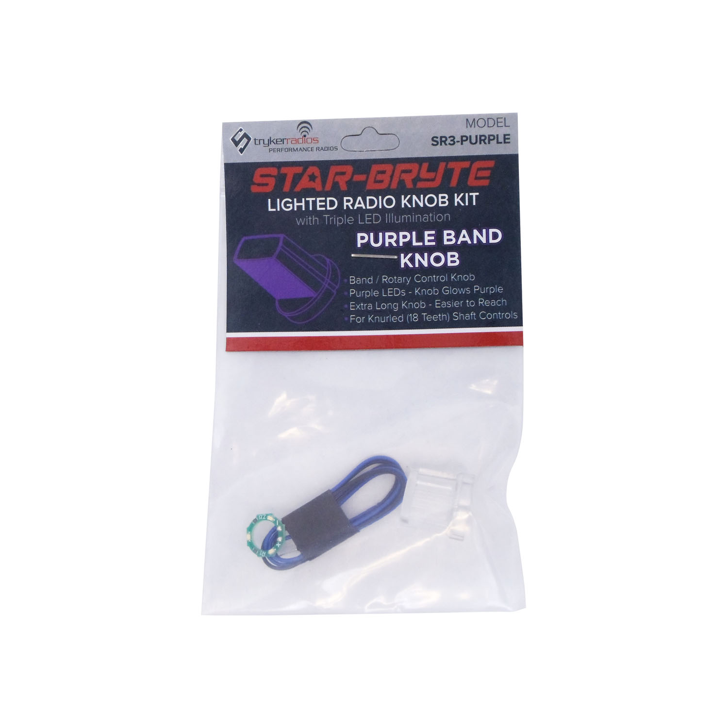Stryker - Star-Bryte Purple Lighted Band / Rotary Radio Control Knob Kit With Triple Led Illumination For Knurled (18 Teeth) Sha