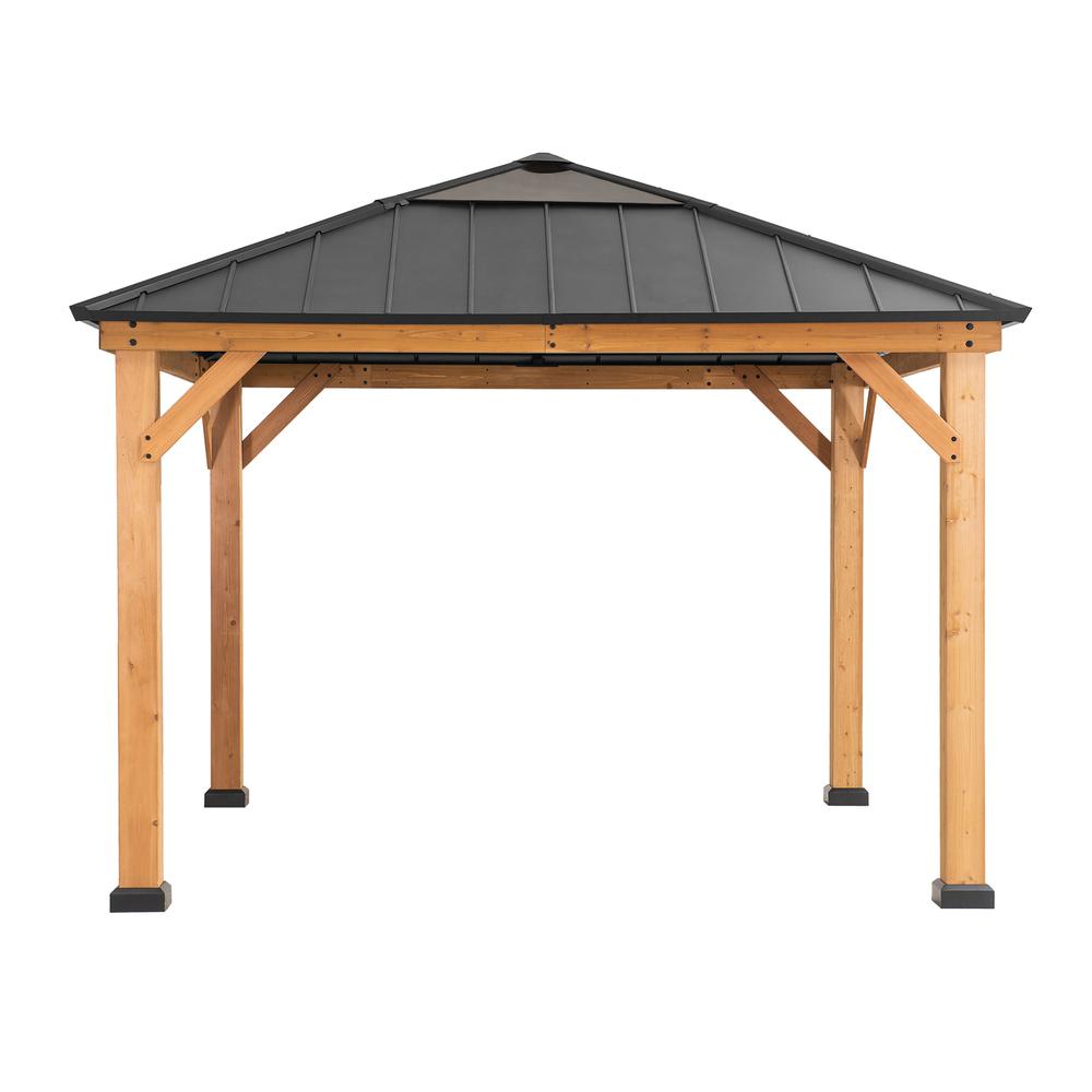 Sunjoy 11 ft. x 11 ft. Cedar Framed Gazebo with Black Steel and Polycarbonate Hip Roof Hard Top