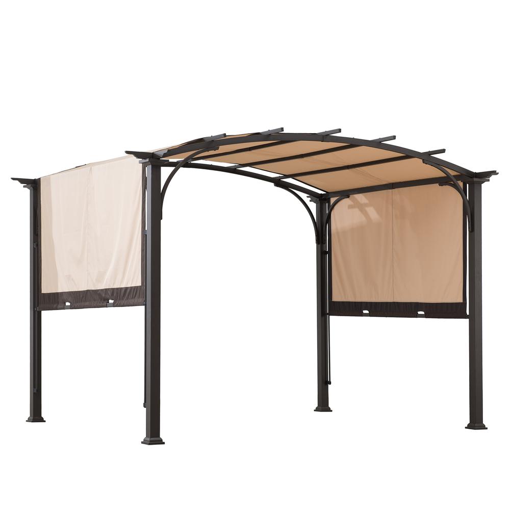 Sunjoy 9.5 ft. x 11 ft. Brown Steel Arched Pergola with 2-Tone Adjustable Shade
