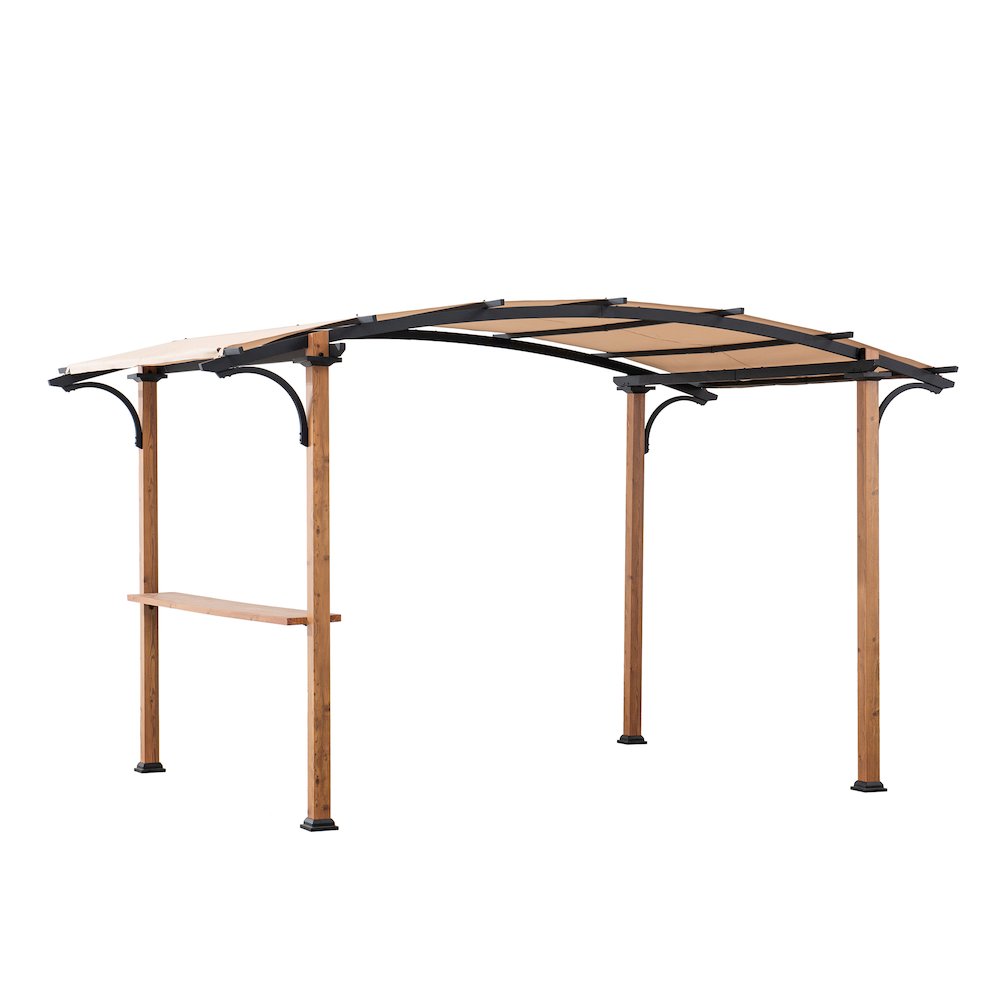 Sunjoy 8.5 ft. x 13 ft. Steel Arched Pergola with Natural Wood Looking Finish and Tan Shade