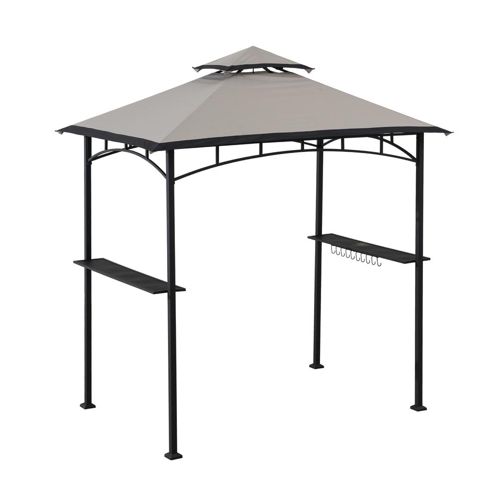 Sunjoy 5 ft. x 8 ft. Black Steel 2-tier Grill Gazebo with Gray and Black Canopy