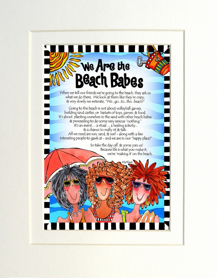 Beach Themed Gifty Art - 8" x 10"WhiteBeach Babes with story