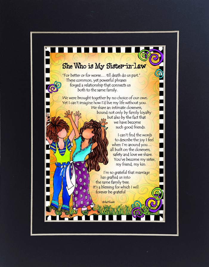Family Themed Gifty Art - 8" x 10"BlackSister-In-Law