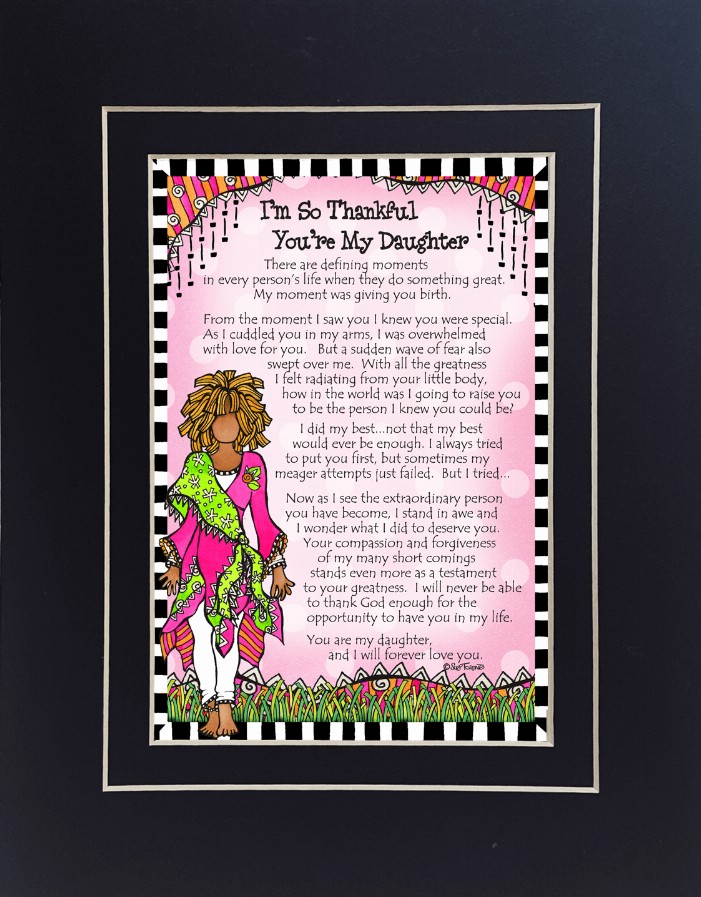 Family Themed Gifty Art - 8" x 10"BlackDaughter - So Thankful