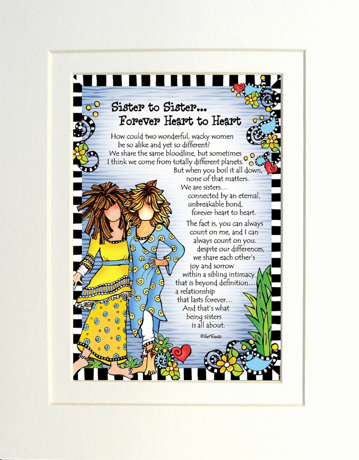 Family Themed Gifty Art - 8" x 10"WhiteSisters - Heart to Heart