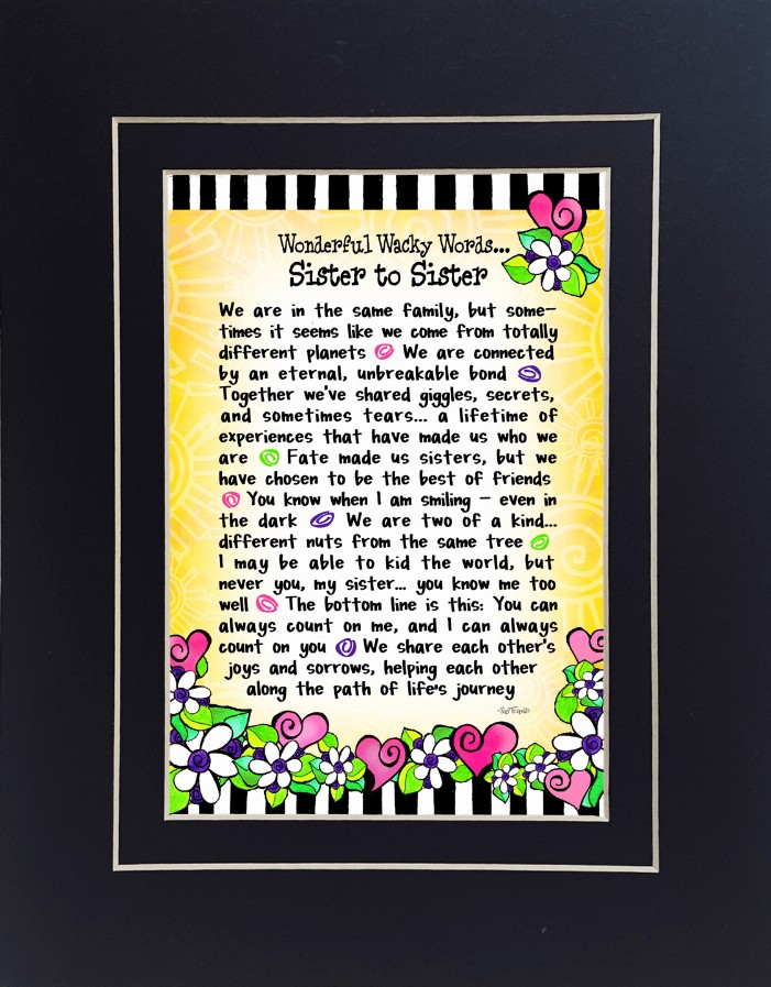 Family Themed Gifty Art - 8" x 10"BlackSister to Sister